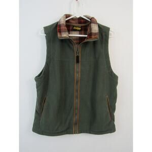 Renegade Club Medium Ribbed Knit Green Full Zip Up W/ Plaid Lining Vest Men's